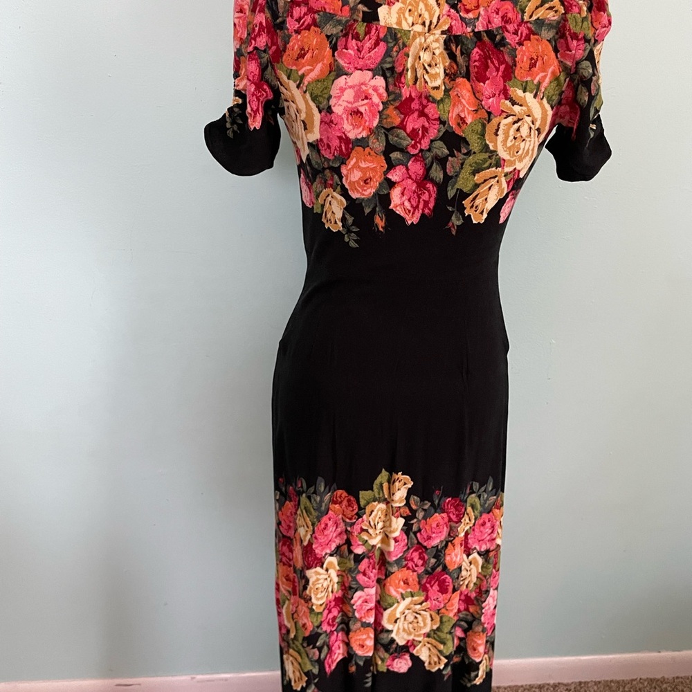 Free People Black Button up Wrap Dress with Pink and Orange Floral Design - Picture 3 of 4